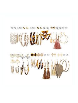36 Pairs Fashion Tassel Earrings Set for Women Girls Bohemian Acrylic Hoop Stud Drop Dangle Earrings 