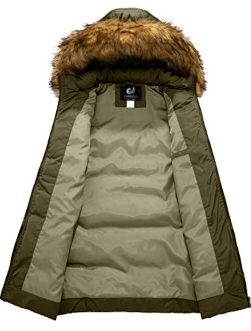 CHERFLY Women's Cotton Winter Coat Thicken Warm Long Jacket with Fur Trimmed Hood