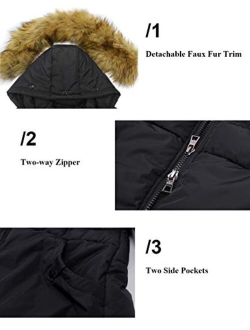CHERFLY Women's Cotton Winter Coat Thicken Warm Long Jacket with Fur Trimmed Hood