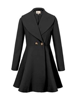 Begonia.K Women's Wool Trench Coat Lapel Wrap Swing Winter Long Overcoat Jacket