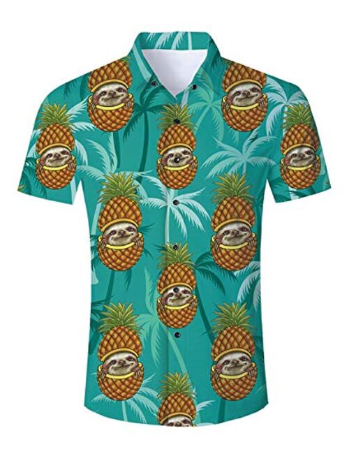 uideazone Men Hawaiian Shirts Summer 3D Printed Short Sleeve Button Down Aloha Shirt