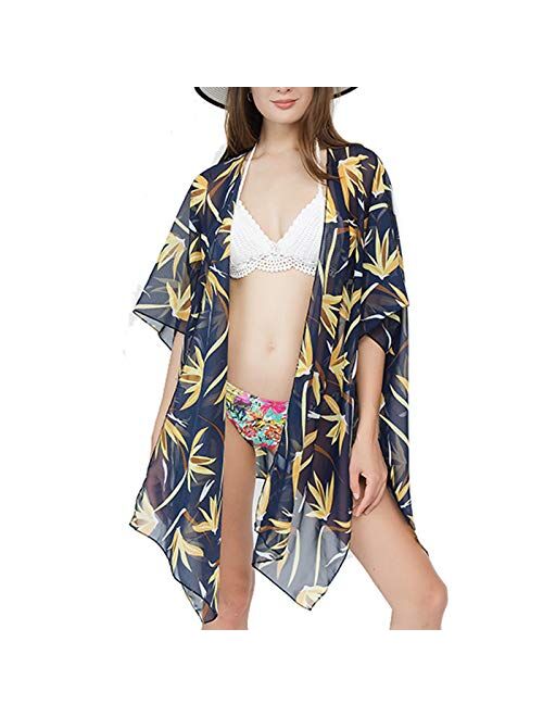 Chiffon Floral Print Kimono Cardigan Cover Up Boho Summer Casual Blouse Beach Swimwear Digitek Direct Women Chiffon Loose Shawl