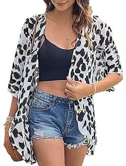 Womens Kimono Beach Cover Up Chiffon Cardigan Floral Tops Loose Capes