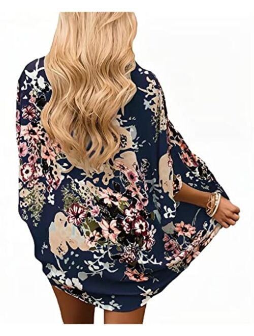 Camisunny Women Kimono Cardigan Floral Printed Casual Loose Beachwear Cover ups Tops