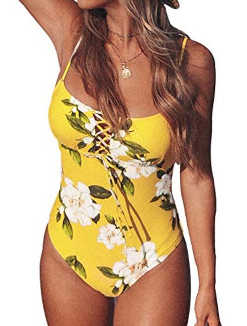 CUPSHE Women's Sunny Floral Print Lace One-Piece Swimsuit