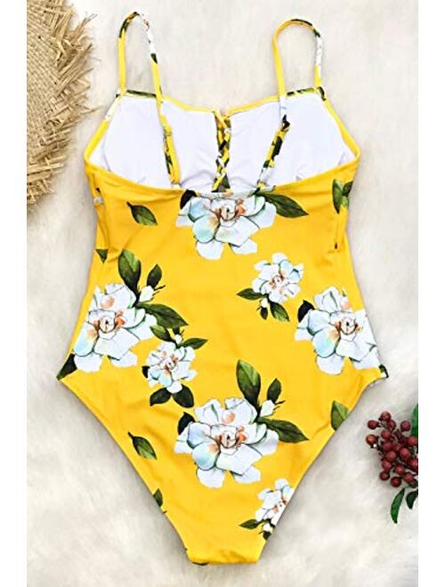 CUPSHE Women's Sunny Floral Print Lace One-Piece Swimsuit