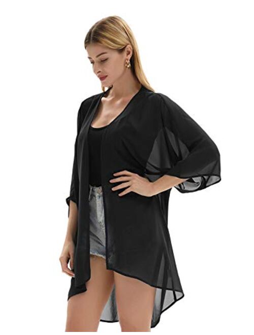Kate Kasin Women's Chiffon Loose Kimono Cardigan Swimsuit Cover UPS Plus Size