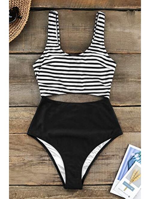 CUPSHE Womens One Piece Swimsuit Stripe Cutout Bathing Suit