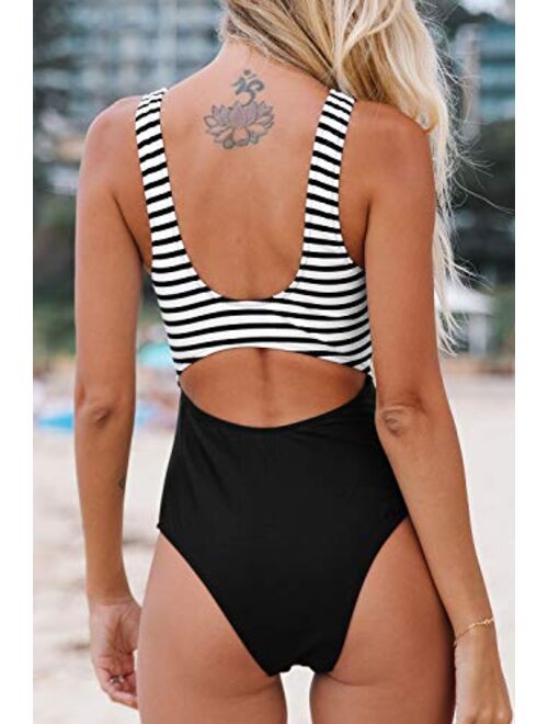 CUPSHE Womens One Piece Swimsuit Stripe Cutout Bathing Suit