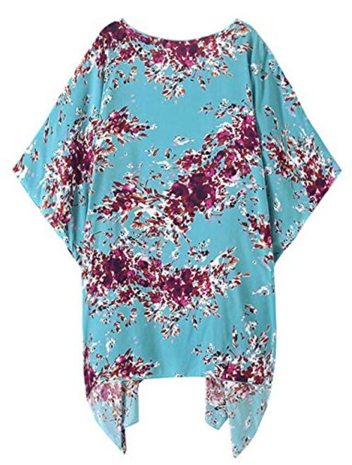 Women's Beach Cover up Swimsuit Kimono Casual Cardigan with Bohemian Floral Print