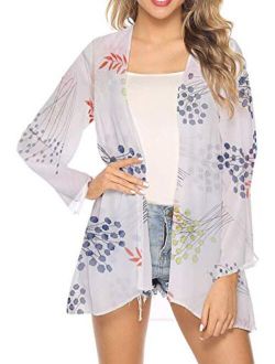 Spmor Women's Chiffon Boho Kimono Cardigan Beach Cover Shawl