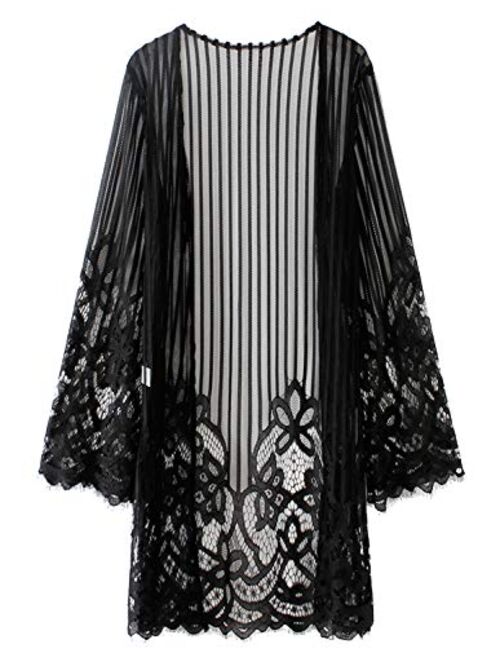 ChainJoy Womens Fashion Lace Kimono Cardigan Sexy Hollow Out Crochet Swimsuit Beach Cover up