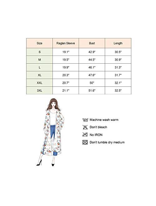Hibluco Women's Fashion Floral Print Kimono Cardigan Long Tops Loose Cover Ups