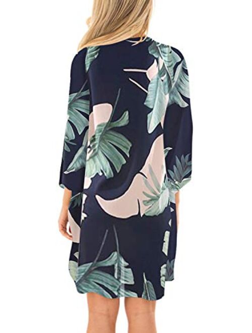 Adreamly Women's Floral Print Kimono Sheer Chiffon Loose Cardigan