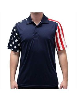TheFlagshirt Men's Patriotic Performance Golf American Flag Classic Fit Polo Shirt