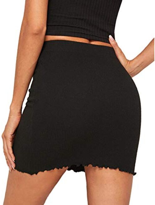 SheIn Women's Ribbed-Knit Stretchy Cotton Short Mini Pencil Bodycon Skirt
