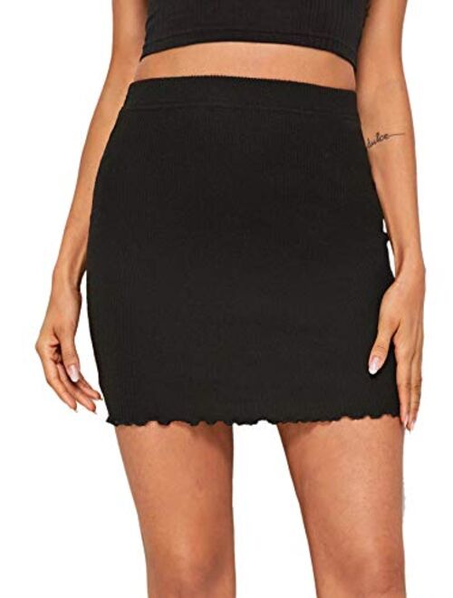 SheIn Women's Ribbed-Knit Stretchy Cotton Short Mini Pencil Bodycon Skirt