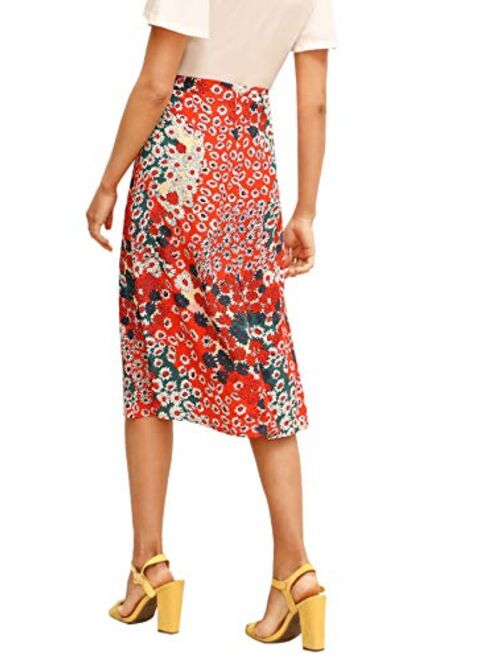 Floerns Women's Boho Floral High Waist Split A Line Midi Skirt