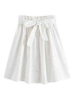 Women's Casual Self Tie Waist Frill Double Pocket Short Skirt