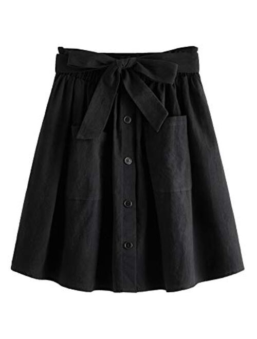SheIn Women's Casual Self Tie Waist Frill Double Pocket Short Skirt
