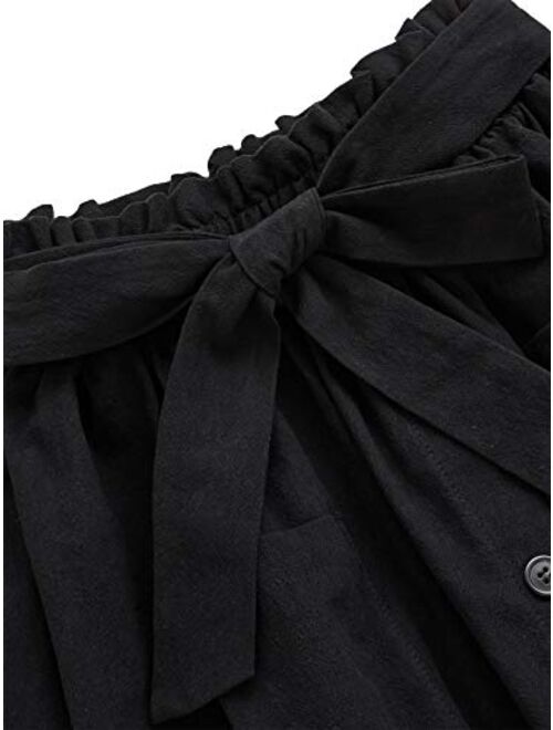 SheIn Women's Casual Self Tie Waist Frill Double Pocket Short Skirt