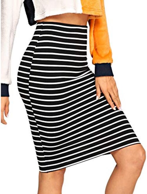 SheIn Women's Striped Knee Length Elastic Waist Bodycon Pencil Skirt