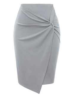 Wear to Work Pencil Skirts for Women Elastic High Waist Wrap Front