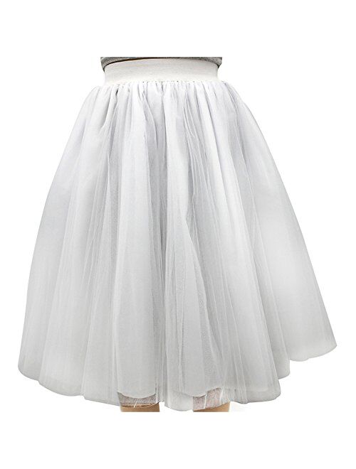 WEISIPU Women's 6 Layer Short A Line Elastic Waistband Tutu Tulle Prom Princess Midi Dance Skirt