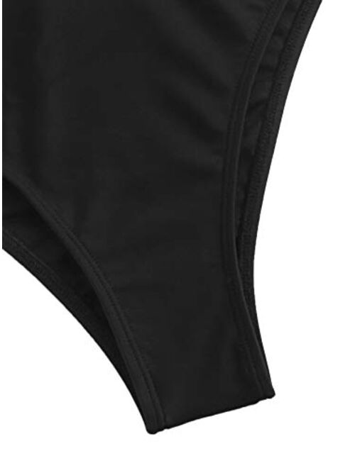 SweatyRocks Women's Sexy Basic Criss Cross Tie Knot Front Deep V Open Back One Piece Swimwear