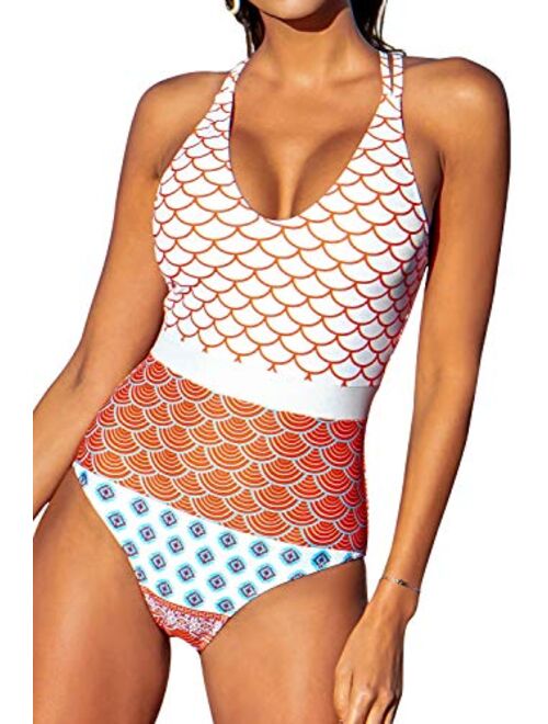 CUPSHE Women's Beautiful World Print One-piece Swimsuit High Waisted Swimwear