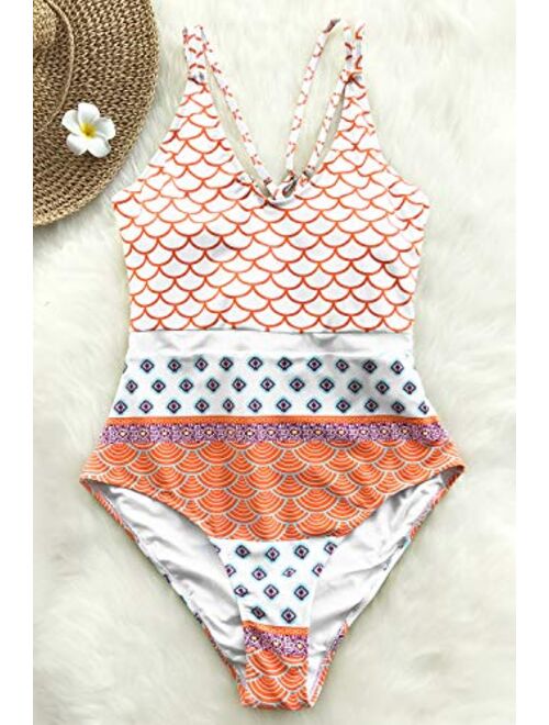 CUPSHE Women's Beautiful World Print One-piece Swimsuit High Waisted Swimwear