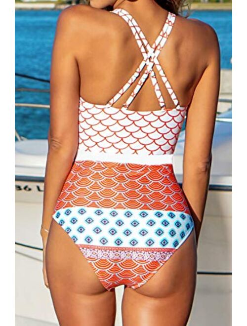 CUPSHE Women's Beautiful World Print One-piece Swimsuit High Waisted Swimwear