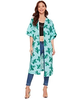 Women's Striped Beach Wear Cover up Longline Kimono Cardigan
