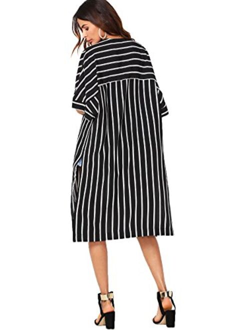 SweatyRocks Women's Striped Beach Wear Cover up Longline Kimono Cardigan