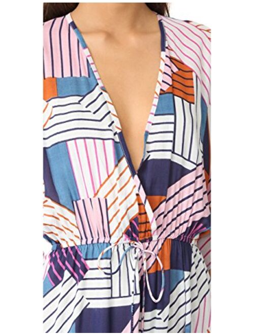 Bsubseach Short Sleeve Geometric Kaftan Dresses Women Loose Beach Robe Swimwear Cover Ups