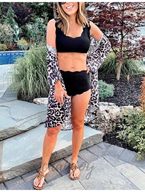 Women's Sheer Chiffon Floral Print Kimono Casual Loose Open Front Cardigan Blouse Tops Cover Up