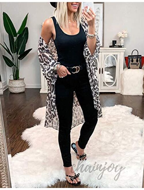 Women's Sheer Chiffon Floral Print Kimono Casual Loose Open Front Cardigan Blouse Tops Cover Up
