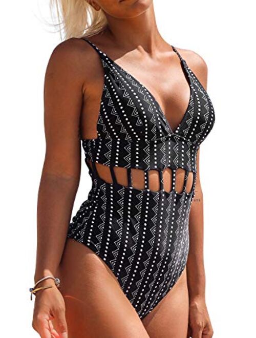 CUPSHE Women's Afternoon Sunshine Strappy High Waisted Backless One-Piece Swimsuit