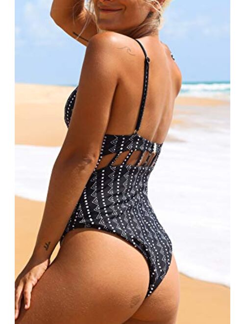 CUPSHE Women's Afternoon Sunshine Strappy High Waisted Backless One-Piece Swimsuit