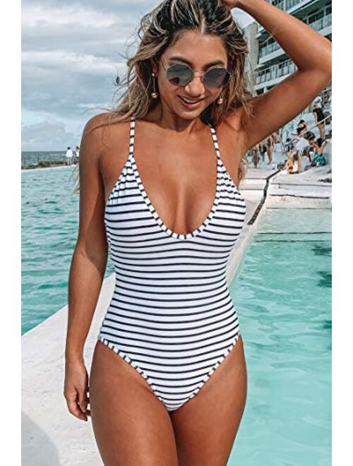 CUPSHE Women's Simple Living Stripe One-Piece Swimsuit Bathing Suit