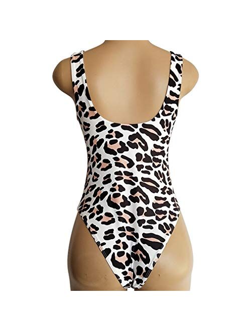 MOLFROA Womens Low Cut Square Neck Snake Leopard Printed Monokini Swimwear One Piece Swimsuits