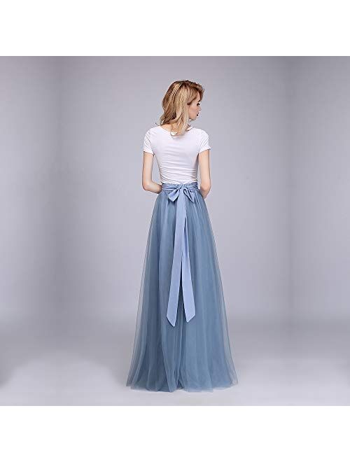 honey qiao Womens Maxi High Waist Skirts Blush Tulle Holiday Formal Skirt