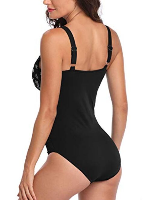PERONA Women's Tummy Control Swimsuit One Piece Bathing Suit Vintage Printed Swimwear