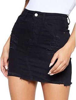 Eliacher Women's High Waisted Jean Skirt Slim Fit Zip Front Elastic Bodycon Denim Mini Skirt