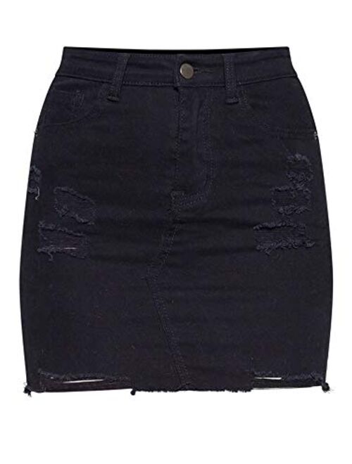 Eliacher Women's High Waisted Jean Skirt Slim Fit Zip Front Elastic Bodycon Denim Mini Skirt