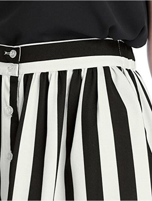 Allegra K Women's Striped Button Front Elastic Back Waist A-Line Midi Skirt