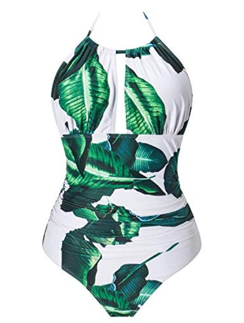 I2CRAZY Women's One Piece Swimsuits Tummy Control Swimwear Backless Deep V Neck Halter Monokini Bathing Suits