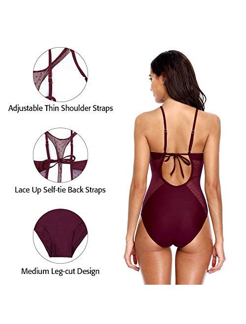CharmLeaks Women's Plunge Neck One Piece Swimsuit Backless Monokini Bathing Suit