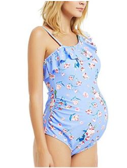 Maternity Swimsuit Womens Tankini One Shoulder Summer Ruffle Summer Bathing Suit