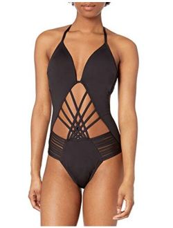 New York Women's Strappy Cut Out Halter One Piece Swimsuit